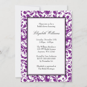 Purple and Black Swirl Damask Bridal Shower Invitation