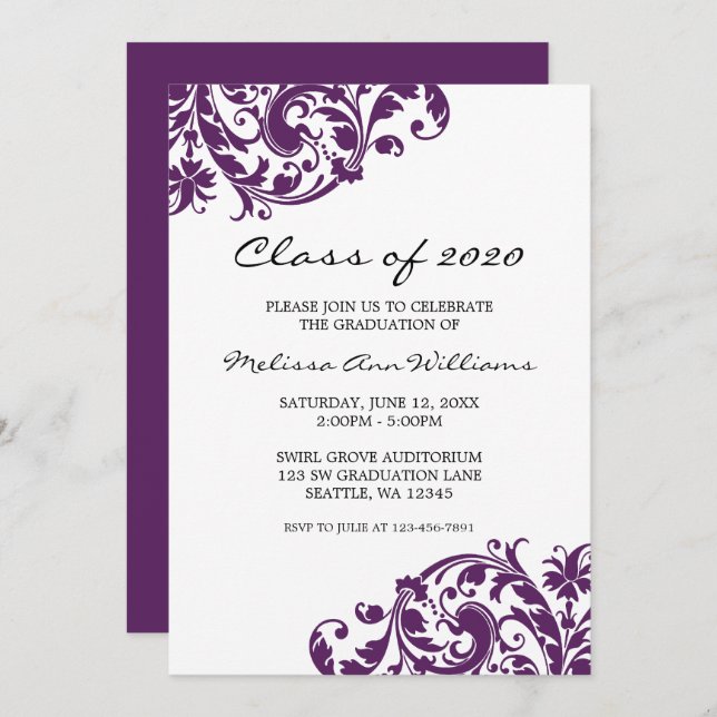 Purple and Black Swirl Graduation Announcement (Front/Back)
