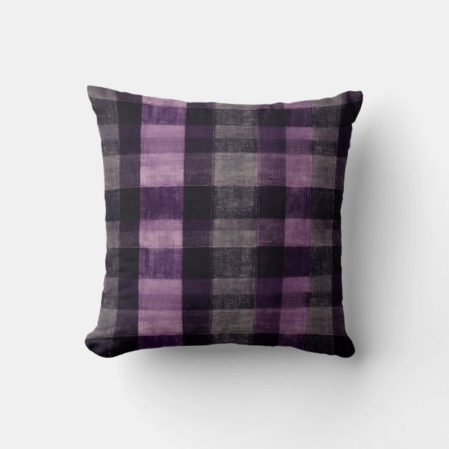 Purple and Black Tartan Cushion (Front)