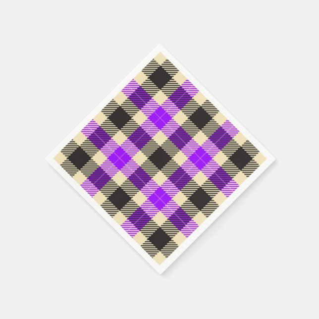 Purple and Black Tartan Plaid Paper Napkins (Corner)
