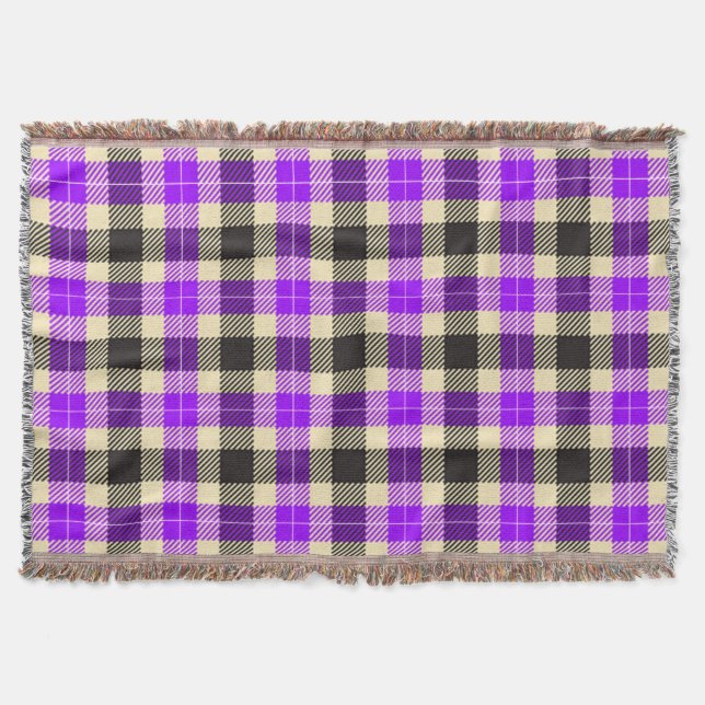 Purple and Black Tartan Plaid Throw Blanket (Front)