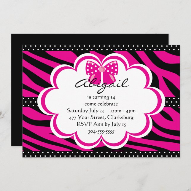 Purple and Black Tiger Print Invitation (Front/Back)