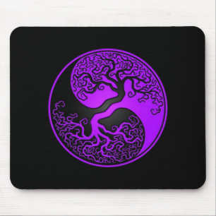 Purple and Black Tree of Life Yin Yang Mouse Mat