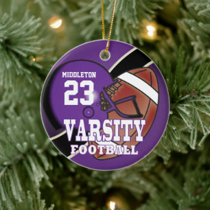 Purple and Black Varsity Football  Ceramic Tree Decoration