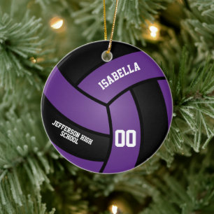 Purple and Black Volleyball Ceramic Tree Decoration