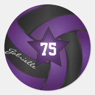 Purple and Black Volleyball   DIY Name & Number Classic Round Sticker