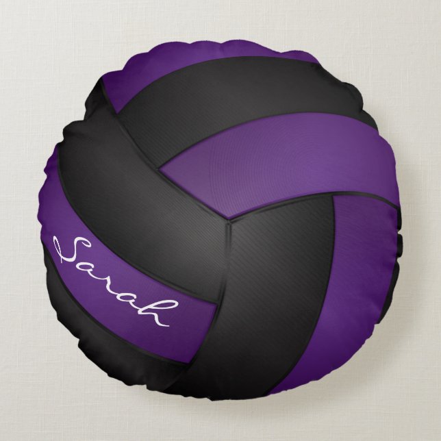 Purple and Black Volleyball | DIY Name | Sport Round Cushion (Front)