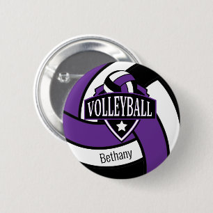 Purple and Black Volleyball Logo with Name 6 Cm Round Badge