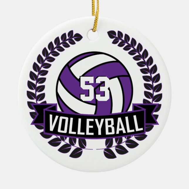 Purple and Black 🏐 Volleyball Logo Wreath Ceramic Tree Decoration (Front)