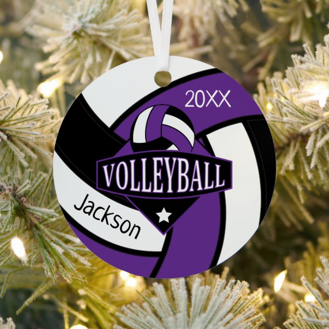 Purple and Black 🏐 Volleyball  Metal Ornament (Insitu)