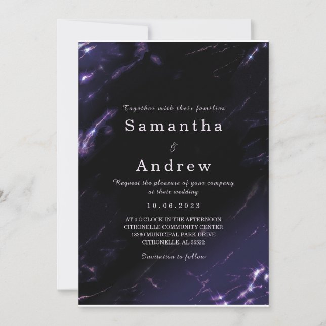Purple and Black Wedding Invitation Template (Front)