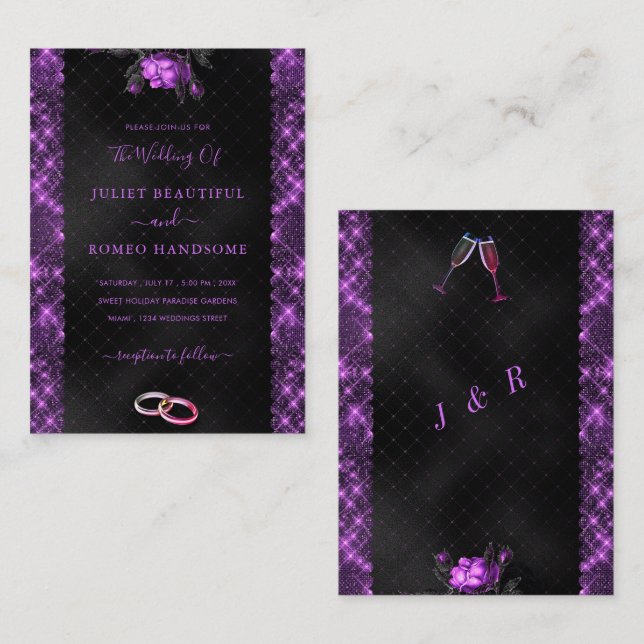 Purple and Black Wedding Invitation Template (Front/Back)
