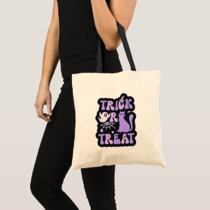 Purple and Black witches hat ghost Trick or Treat Tote Bag