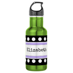 Purple and black with dots and name 532 ml water bottle