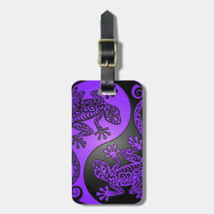 Purple and Black Yin Yang Geckos Luggage Tag