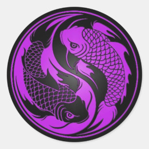 Purple and Black Yin Yang Koi Fish Classic Round Sticker