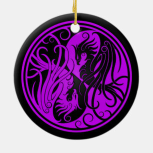 Purple and Black Yin Yang Phoenix Ceramic Tree Decoration