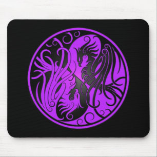 Purple and Black Yin Yang Phoenix Mouse Mat