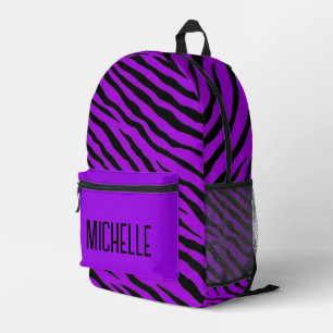 Purple and Black Zebra Stripes Personalised Printed Backpack
