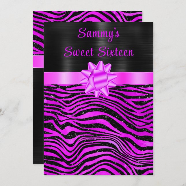 Purple and Black Zebra Stripes Sweet Sixteen Invitation (Front/Back)