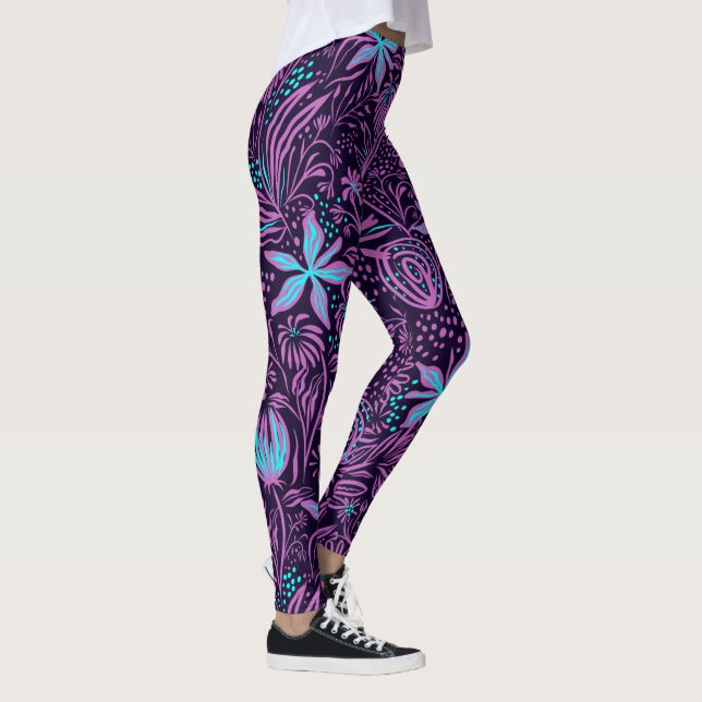 Purple and Blue Abstract Floral Leggings (Right)