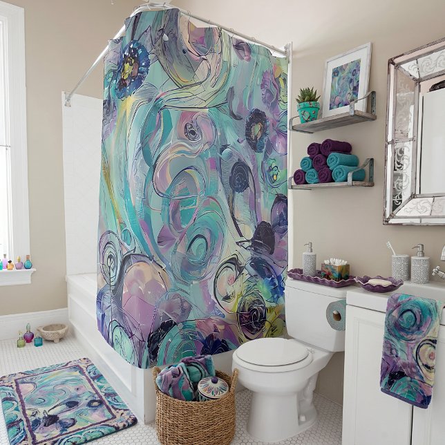 Purple and blue abstract swirls shower curtain (Creator Uploaded)