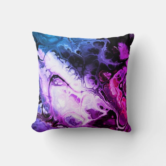 Purple and blue abstract tie dye marble cushion (Front)