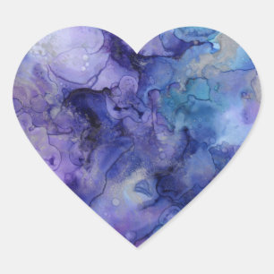 Purple and Blue Abstract Watercolor Marbled Heart Sticker