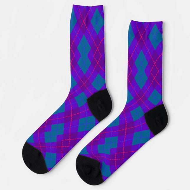 Purple and blue argyle pattern socks (Left)