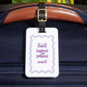 Purple and Blue Bespoke Scalloped Monogram Luggage Tag