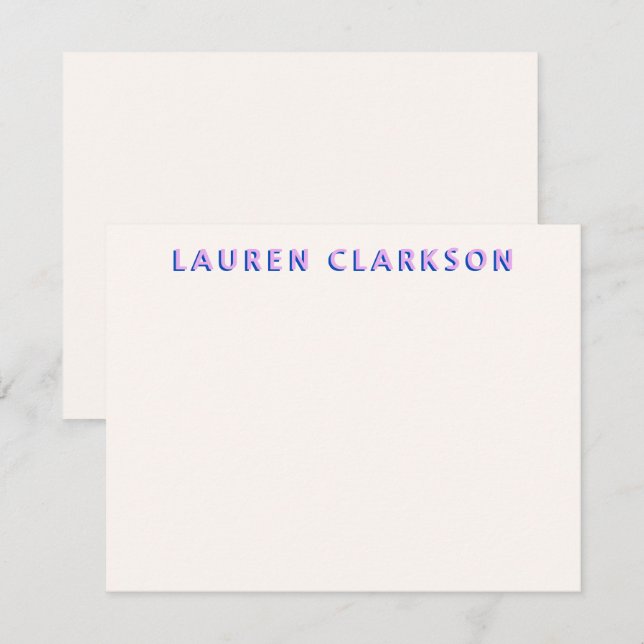 Purple and Blue Bold Name Modern Note card (Front/Back)