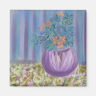 Purple and Blue Bouquet Original Art Magnet