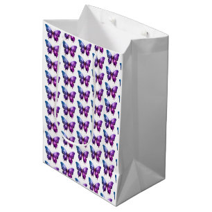 Purple and Blue Butterfly White Pattern Halloween Medium Gift Bag