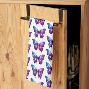 Purple and Blue Butterfly White Pattern Halloween Tea Towel