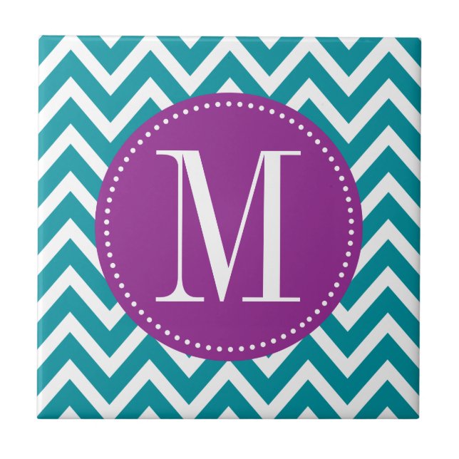 Purple and Blue Chevron Custom Monogram Tile (Front)