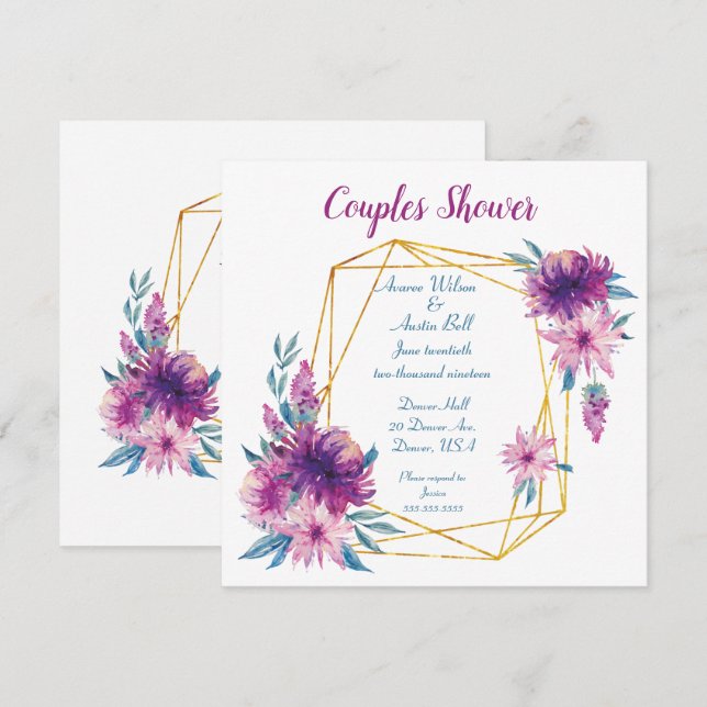 Purple and Blue Couples Shower Invitation (Front/Back)