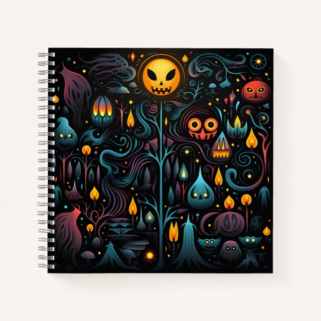 Purple And Blue Creepy Halloween Pattern Notebook (Front)
