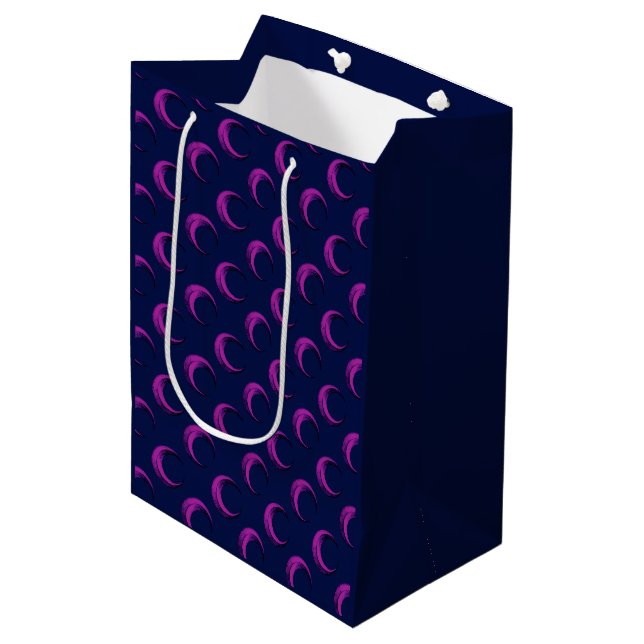 Purple and Blue Crescent Moons Pattern Halloween Medium Gift Bag (Front Angled)