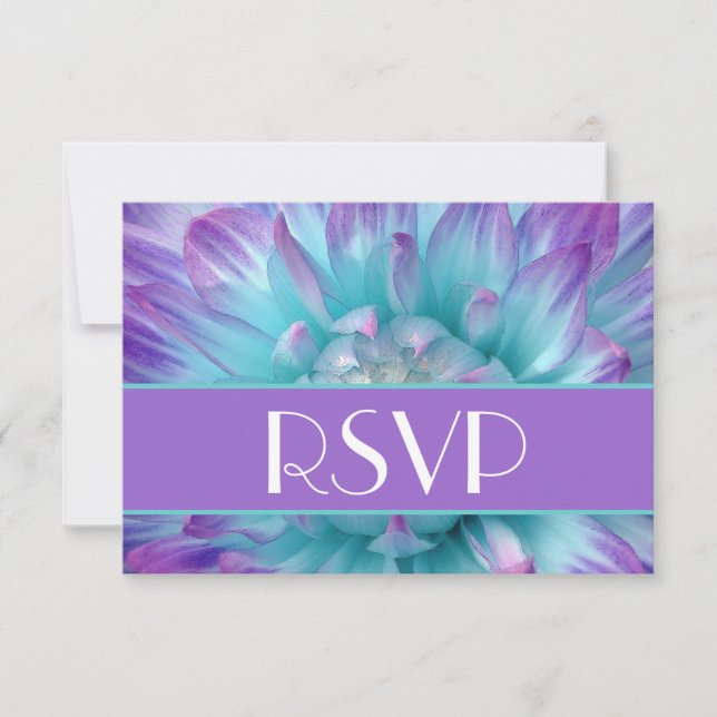 Purple and Blue Dahlia Petals RSVP Wedding Card (Front)