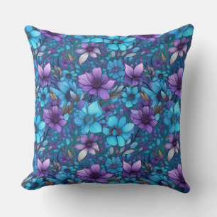 Purple And Blue Daisies  Cushion