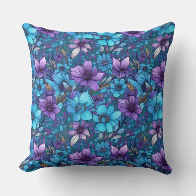Purple And Blue Daisies  Cushion (Front)