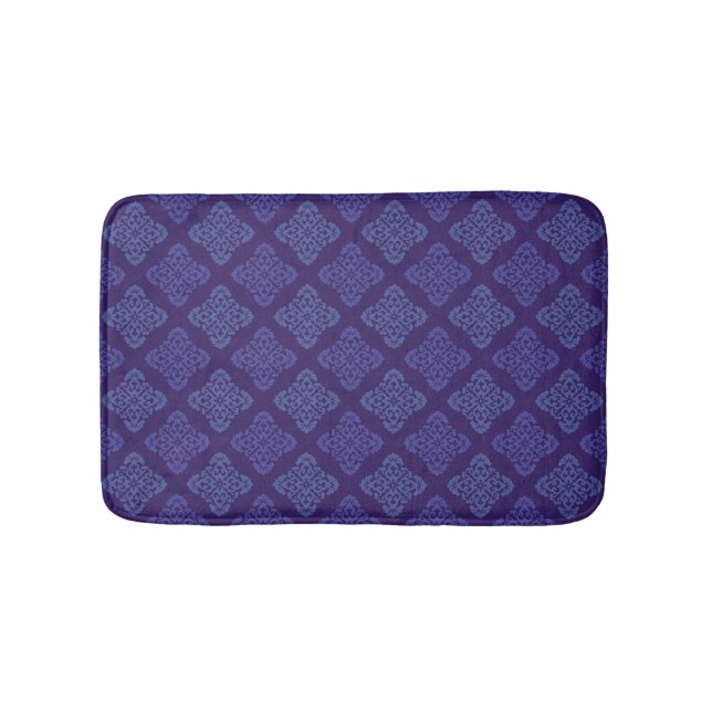 Purple And Blue Damask Bath Mat (Front)