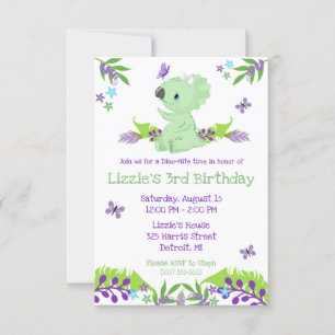 Purple and Blue Dino-Mite Time Birthday Party Invitation