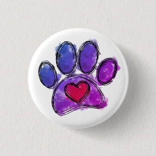 Purple and Blue Dog Lover Drawing Watercolor 3 Cm Round Badge