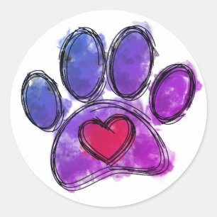 Purple and Blue Dog Lover Drawing Watercolor Classic Round Sticker