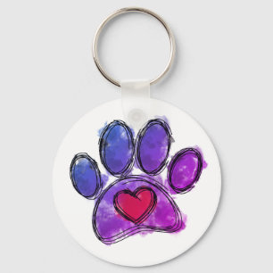 Purple and Blue Dog Lover Drawing Watercolor Key Ring