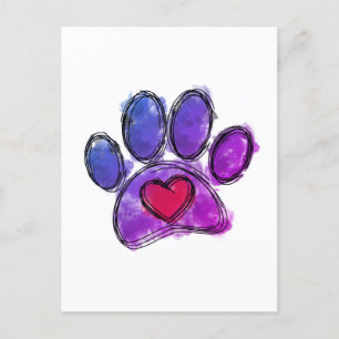 Purple and Blue Dog Lover Drawing Watercolor Postcard