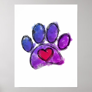 Purple and Blue Dog Lover Drawing Watercolor Poster