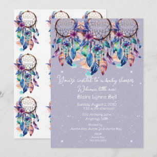 Purple and Blue Dreamcatcher Girl Baby Shower Invitation