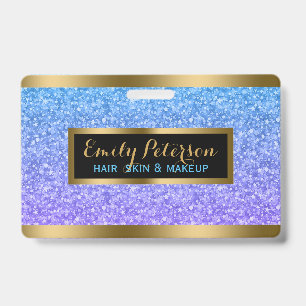 Purple And Blue Faux Glitter Gold Accents ID Badge